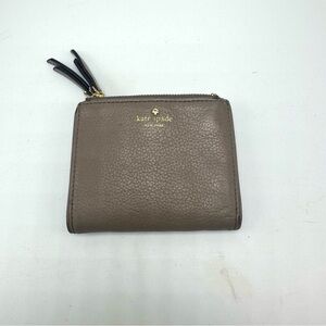 Kate Spade Leather Wallet Gray Small Bifold Zipper Pebbled